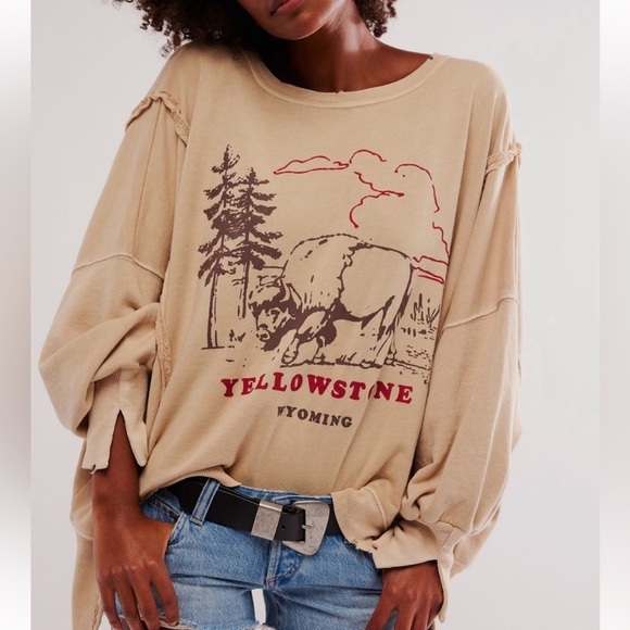 Free People Tops - NWT FREE PEOPLE We the Free Graphic Camden Distressed Sweatshirt Yellowstone